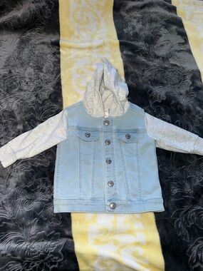 First Impressions Light Blue Denim Jacket with Gray Hooded Sleeves
